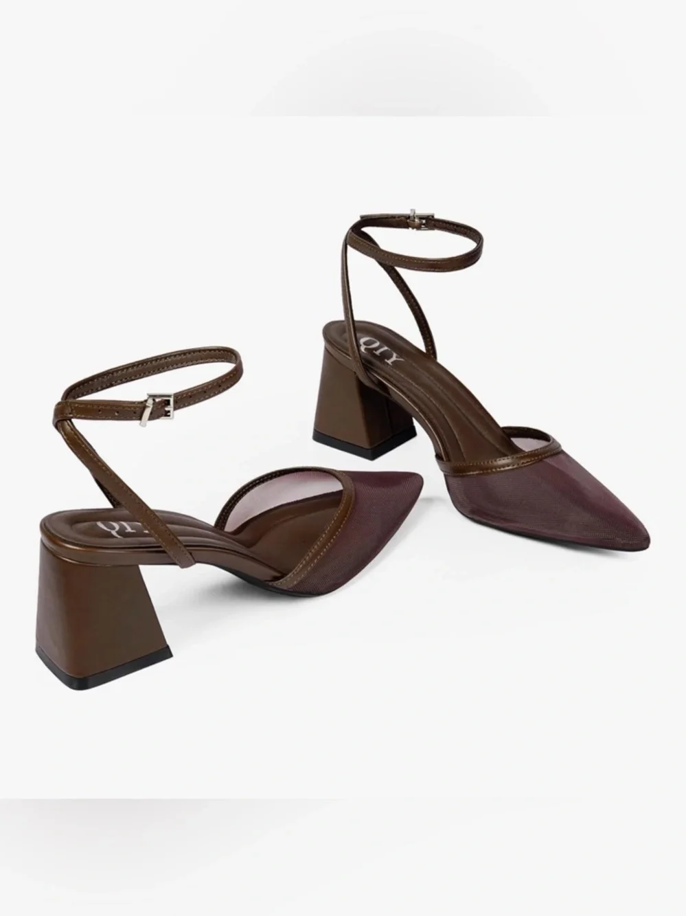 QIY Closed Toe Heels for Women Ankle Strap Pointed Toe Slingback - Picture 3 of 6
